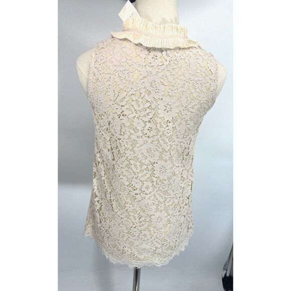 J. Crew Small Tall Cream Ivory Beige Lace Ruffle Neck Sleeveless Keyhole Top New - Picture 5 of 16